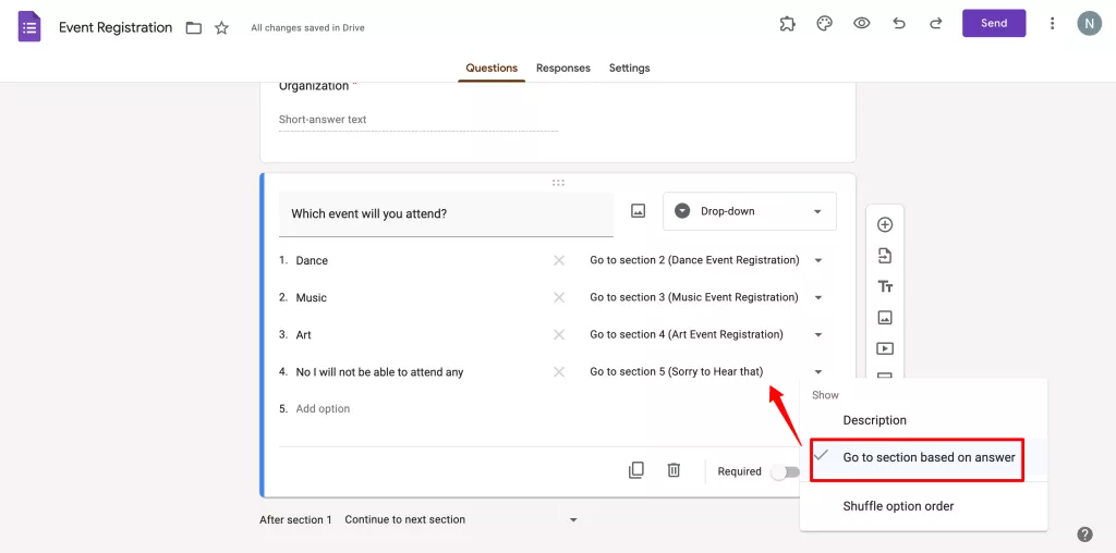 Google Forms-conditional questions