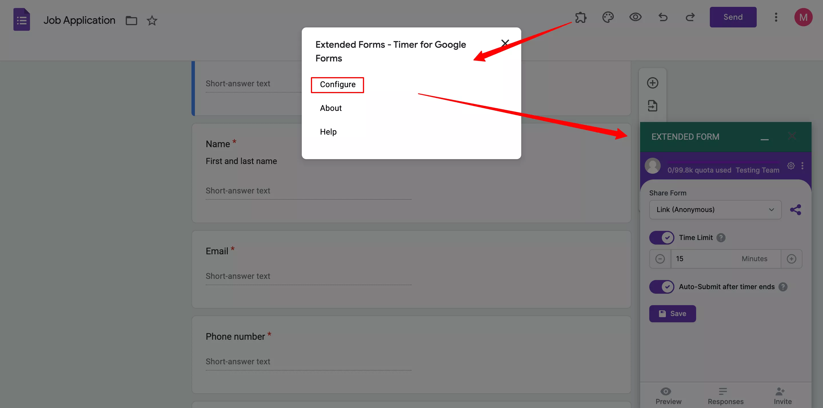 timer and camera tracking in google forms-extended forms