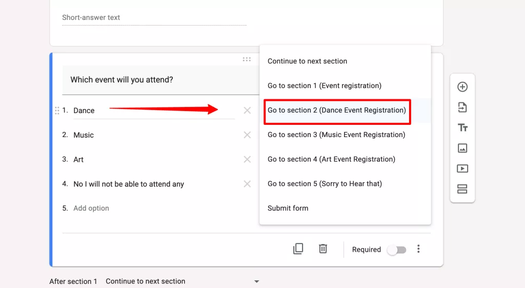 conditional questions-GForms-select section