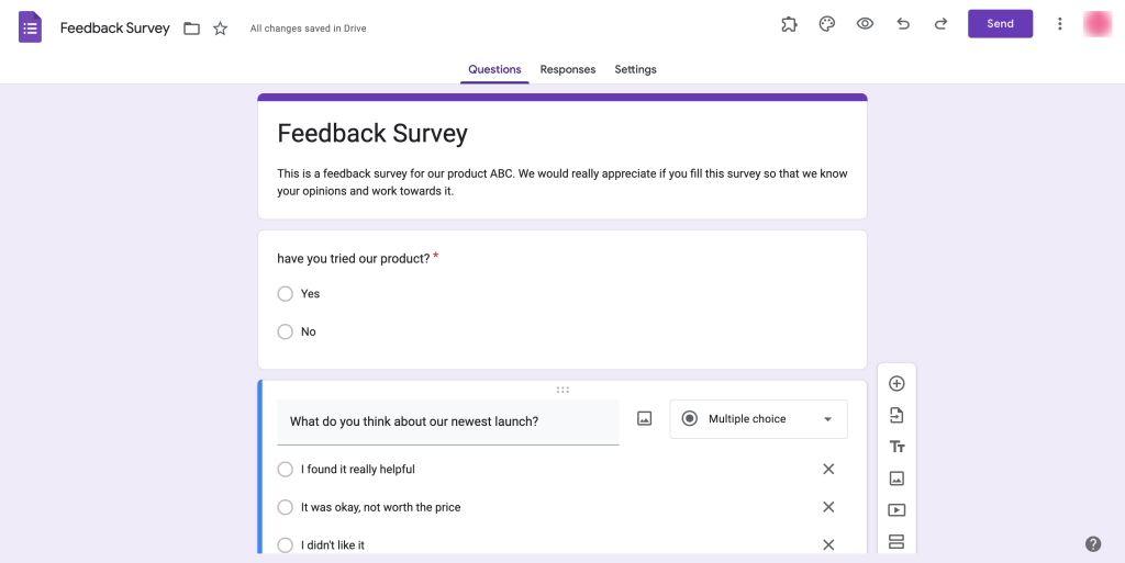 create a survey in google forms - questions