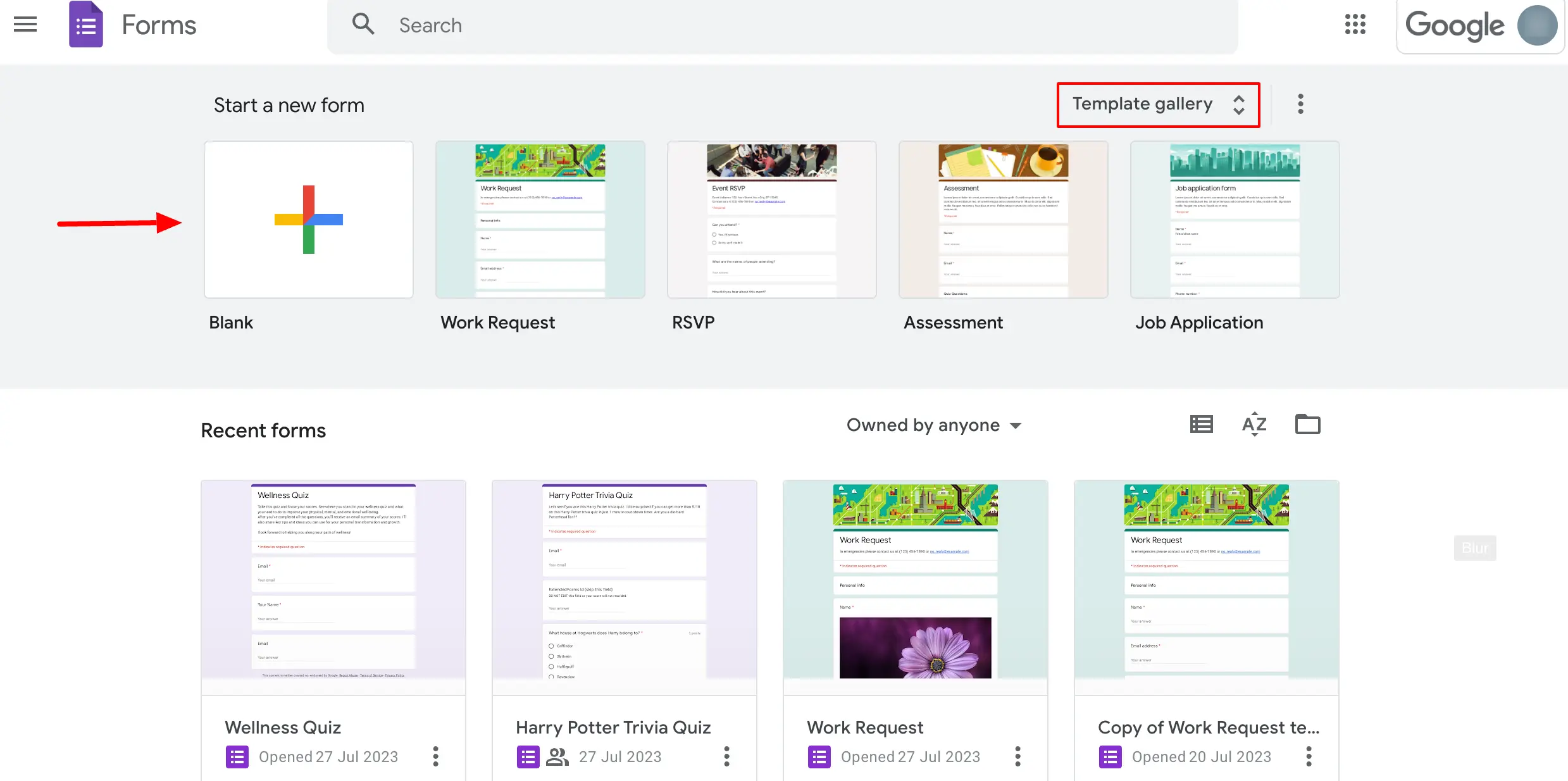 google-forms-main-page