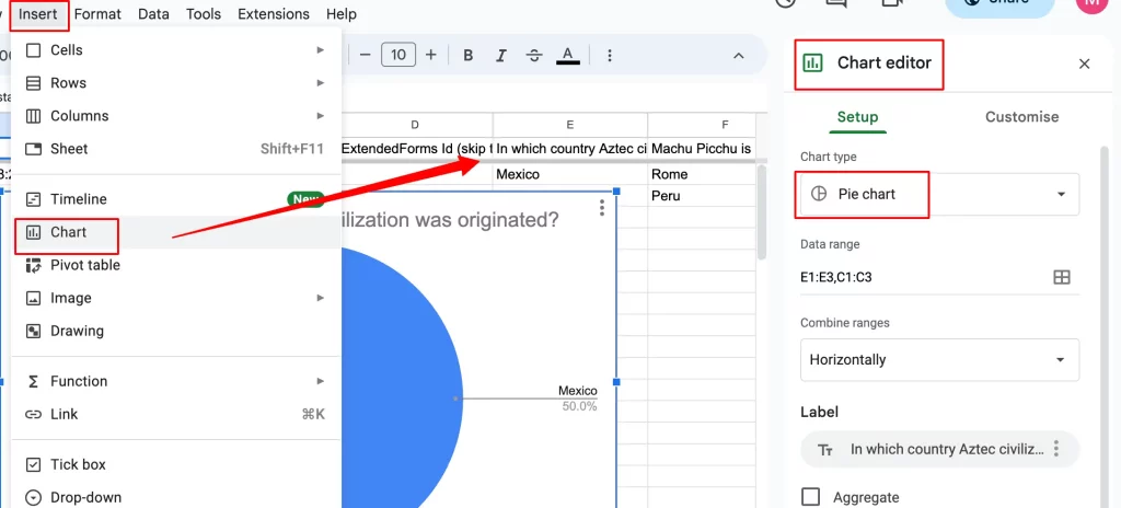 create-pie chart-in-sheets