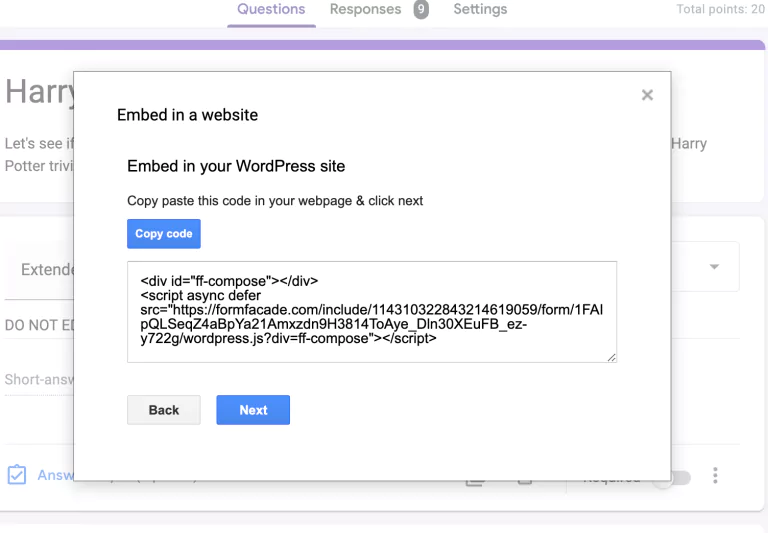 embed google forms 