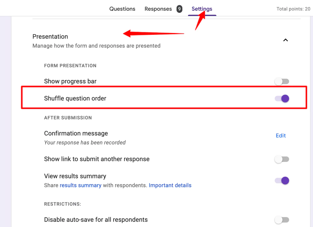 shuffle-questions-in-google-forms-Settings