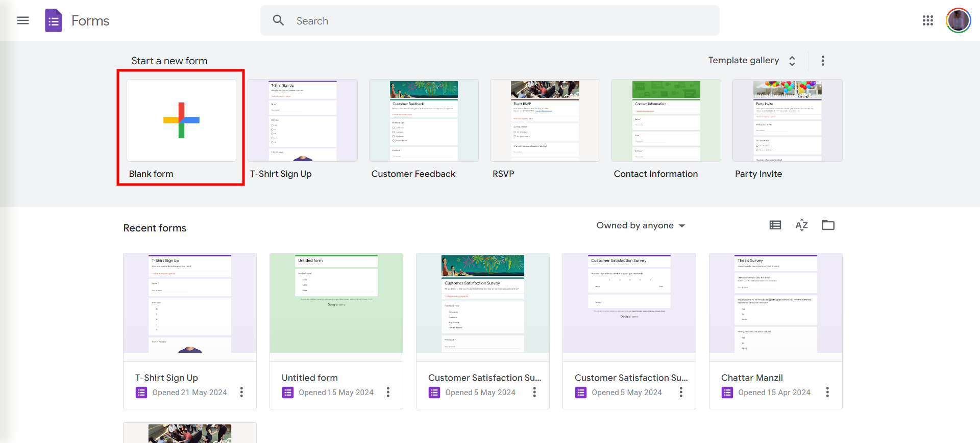 View Analytics in Google Forms - Create a new form