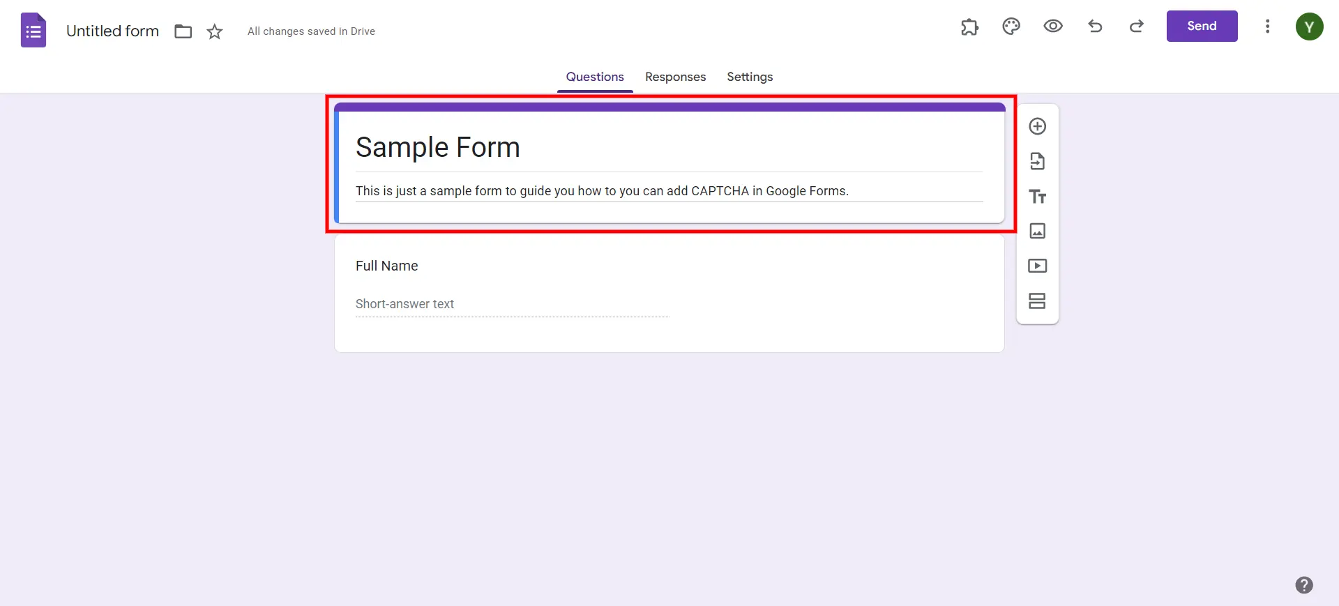 Add CAPTCHA to Google Forms - Add title and description