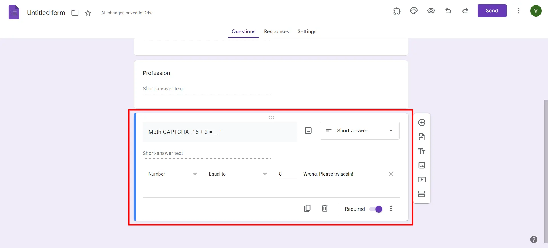 Add CAPTCHA to Google Forms - Math CAPTCHA