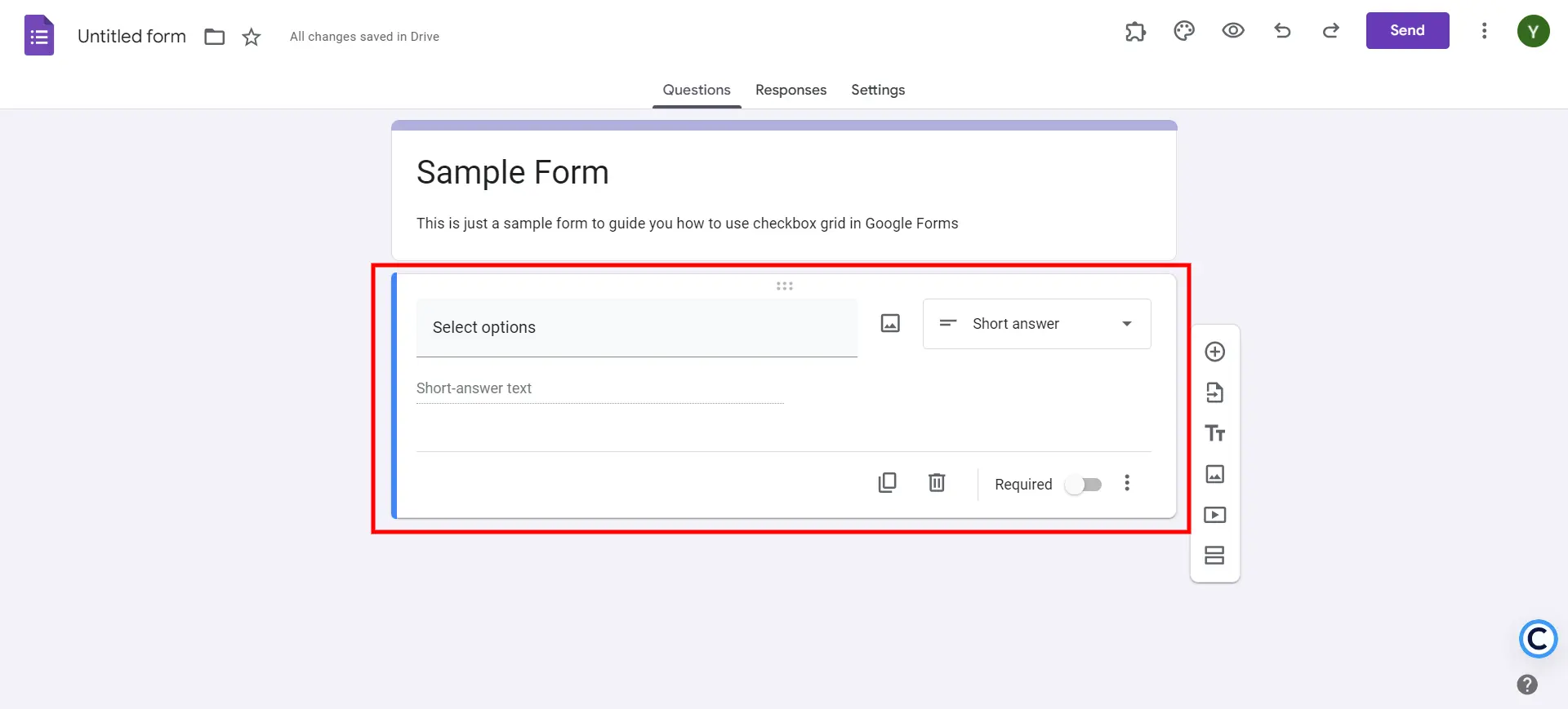 Checkbox Grid in Google Forms - Add questions