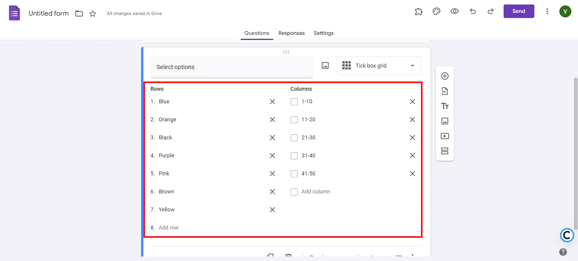 Checkbox Grid in Google Forms - Add rows and columns