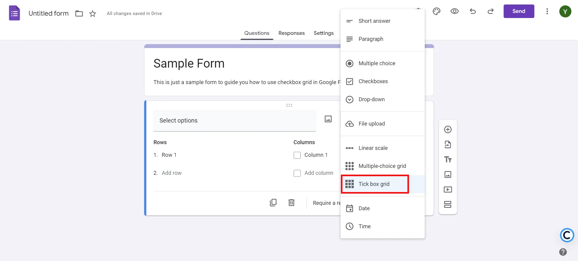 Checkbox Grid in Google Forms - Select tickbox grid