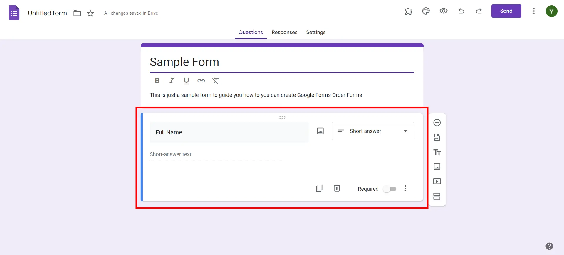 Google Forms Order Form - Add all necessary fields