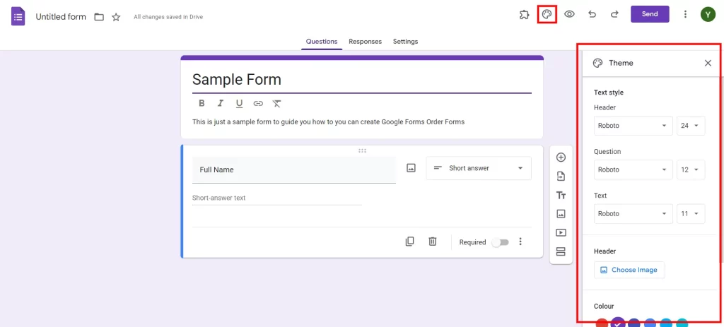 Google Forms Order Form - Customize theme