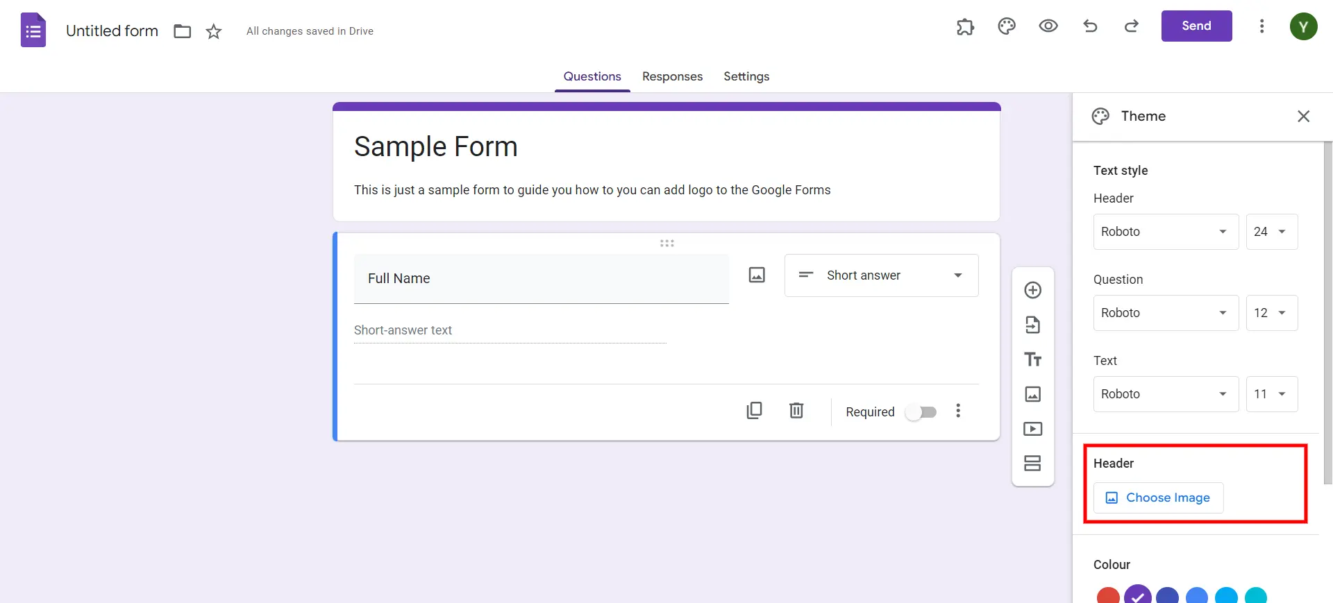 Logo to Google Forms - Select header