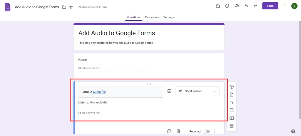 Add Audio to Google Forms - Add decription