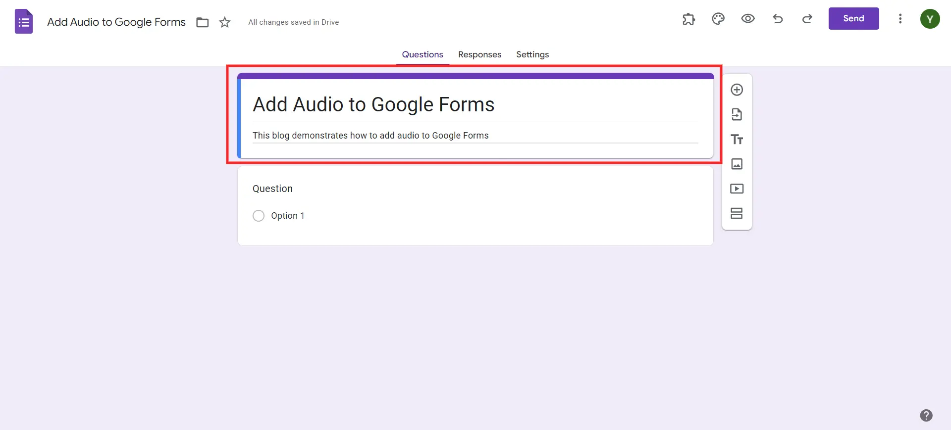 Add Audio to Google Forms - Create new form