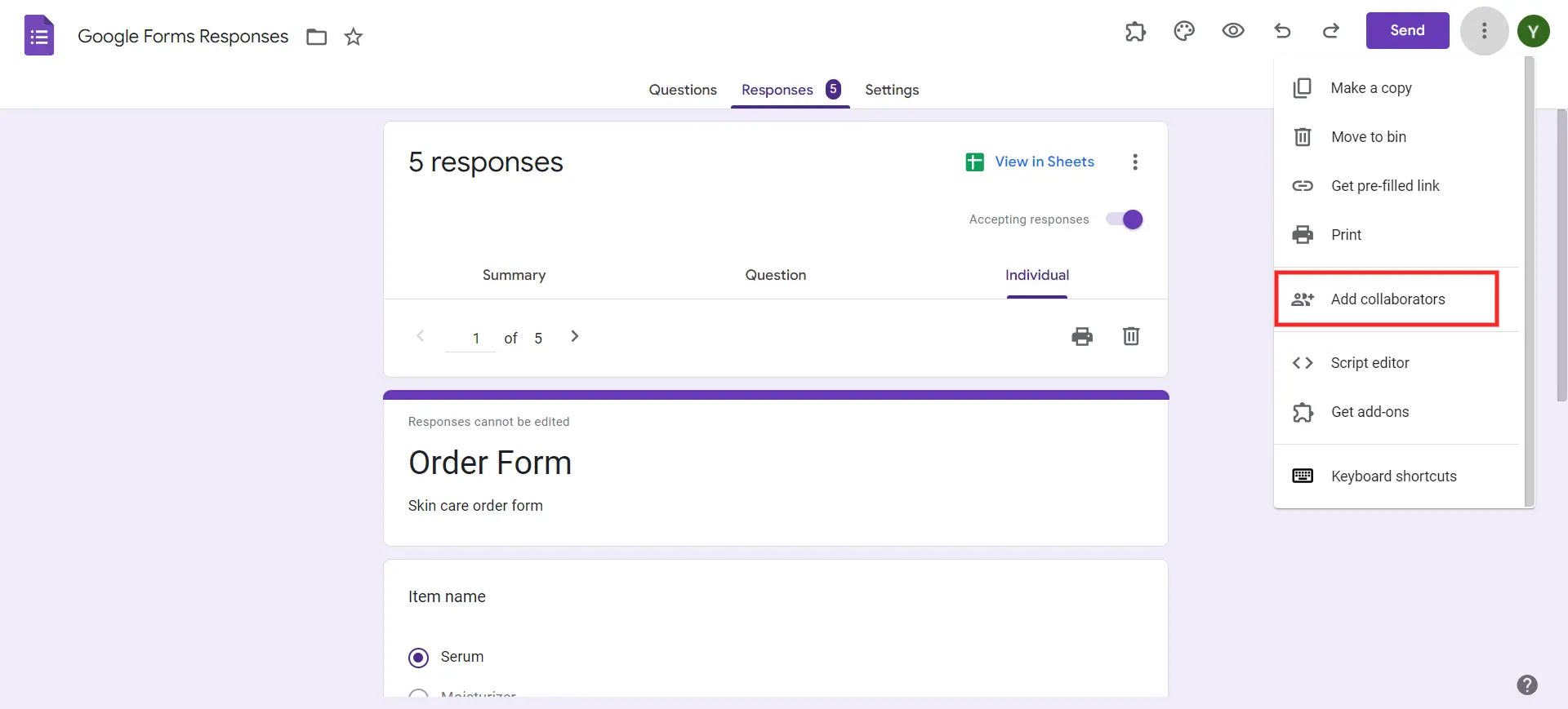 Google Forms Responses - Add collabrators