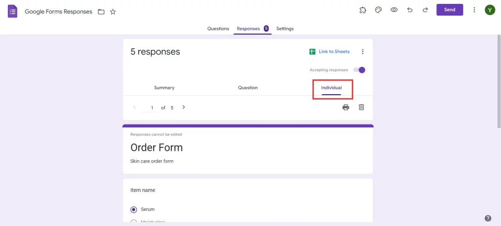 Google Forms Responses - Individual View