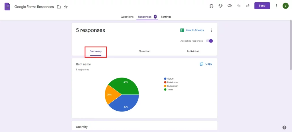 Google Forms Responses - Summary View