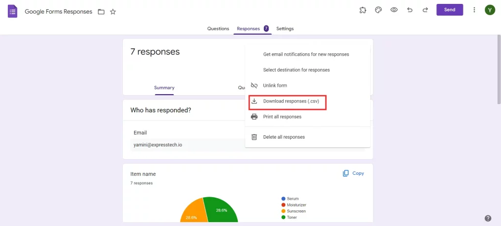 Print Google Forms Responses - Download .CSV file