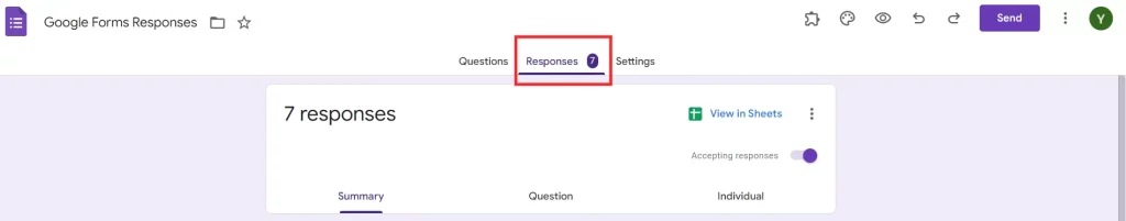 Print Google Forms Responses - Navigate responses