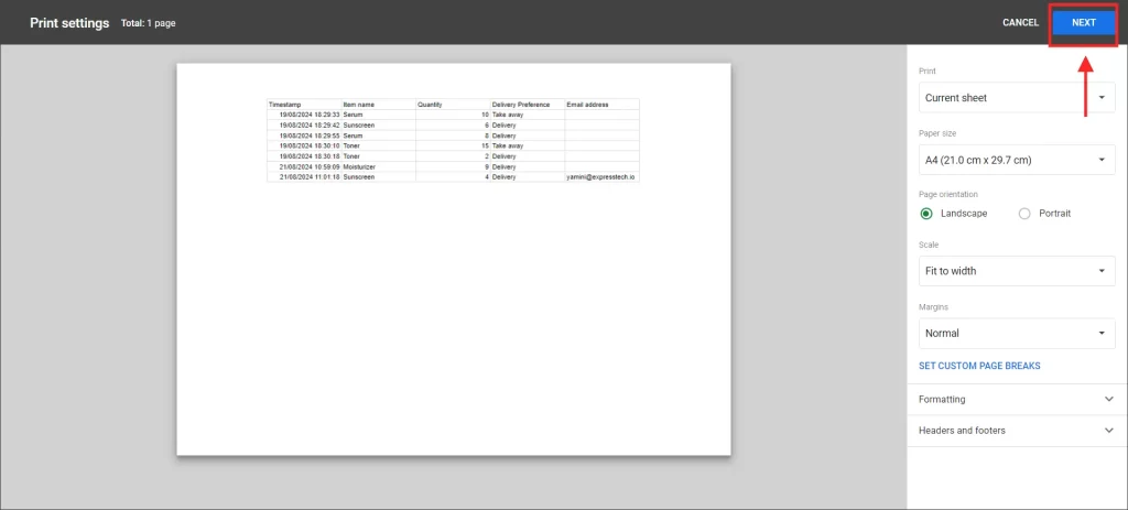 Print Google Forms Responses - Print Google Sheets