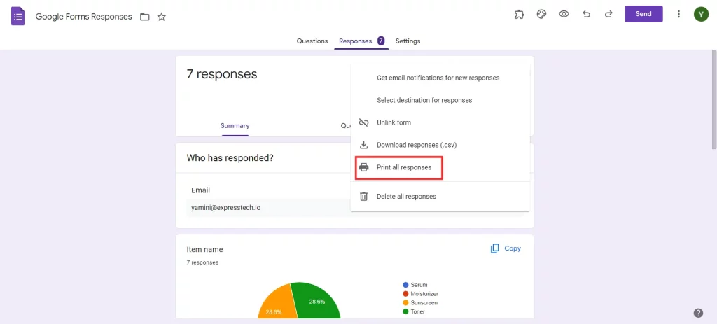 Print Google Forms Responses - Print responses