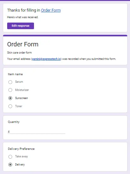 See the Google Forms - View responses in mail