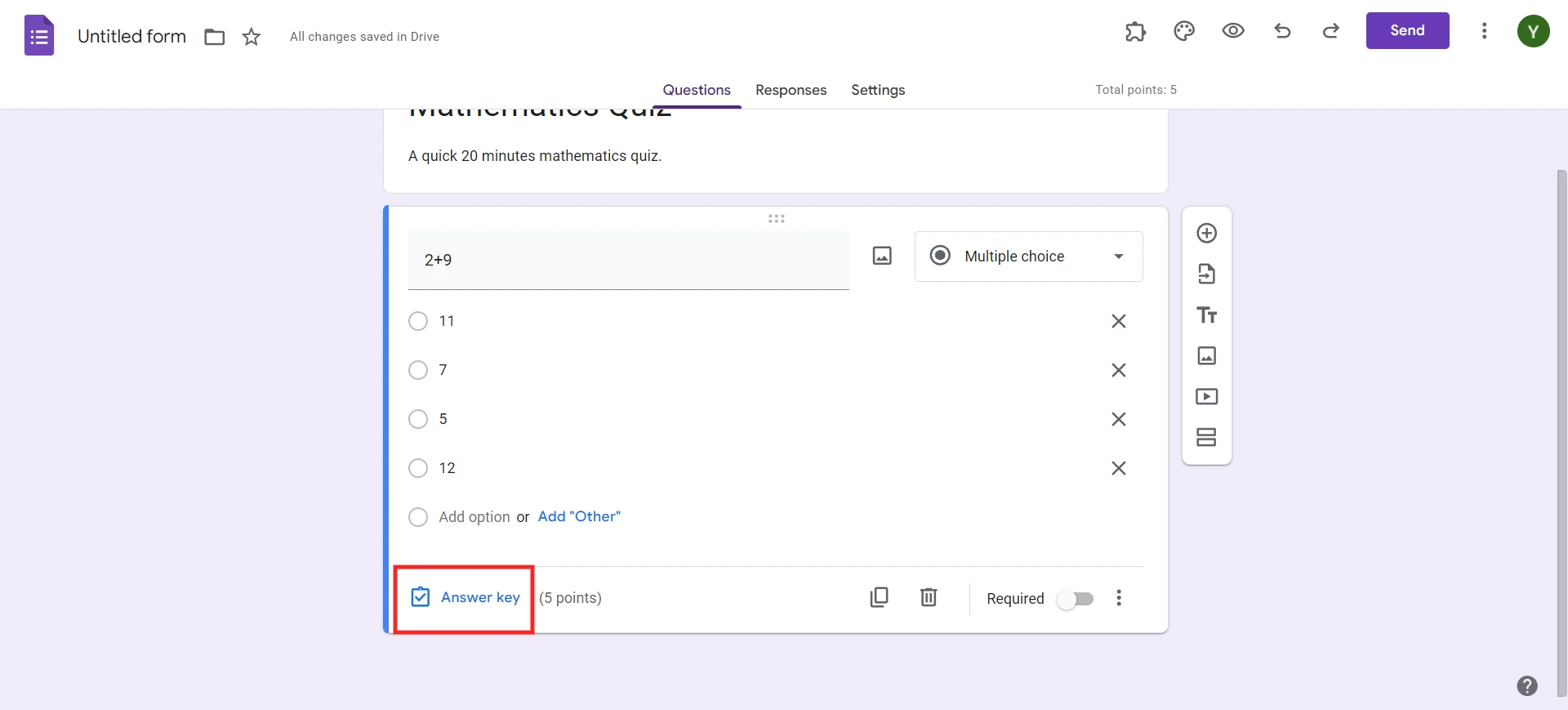 Grade Google Forms - Add answer key