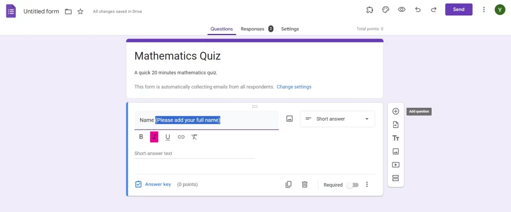 Italicize in Google Forms - Italicize