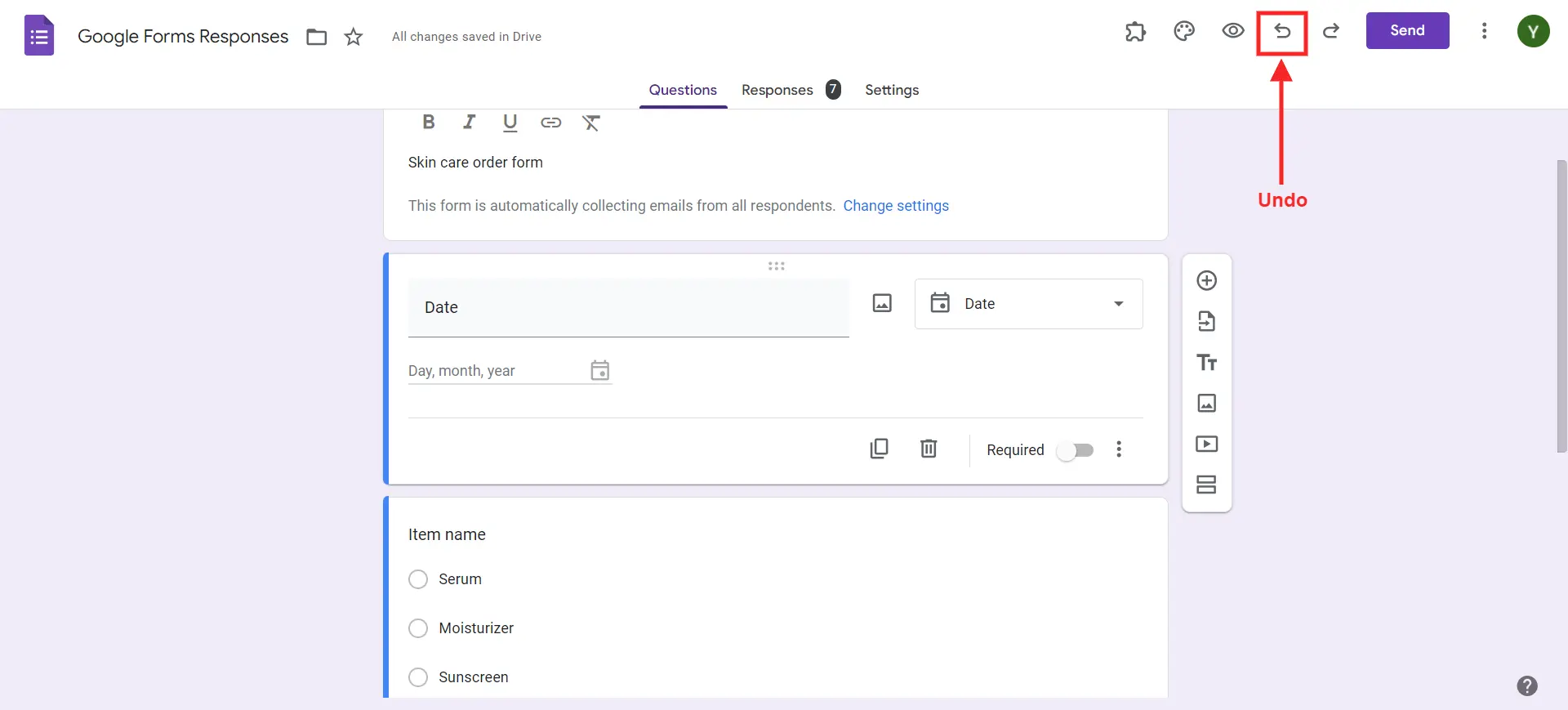 Undo in Google Forms - Undo