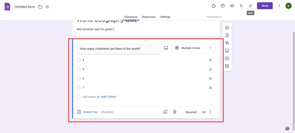 Countdown in Google Forms - Add questions and responses