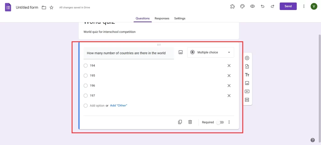 Online Timer in Google Forms- Add questions and their responses