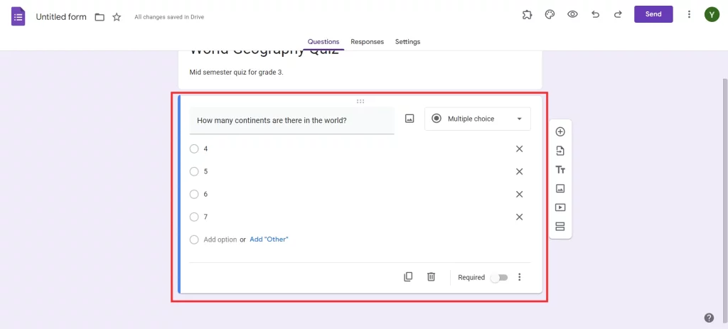 Quiz Timer in Google Forms - Add questions and responses