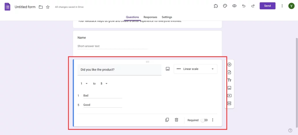 Feedback Form in Google Forms - Add questions