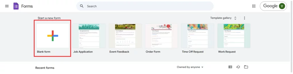 Google Form public- create a new form