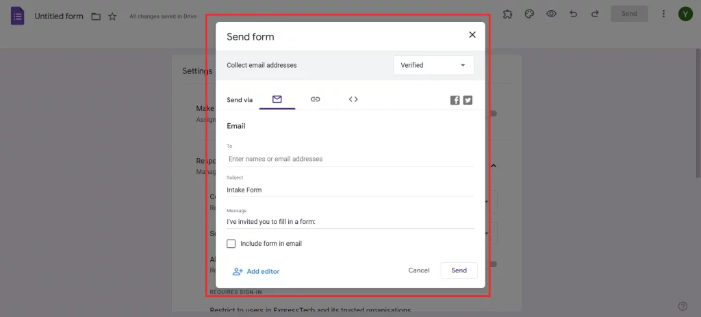 Intake Form - preview and share