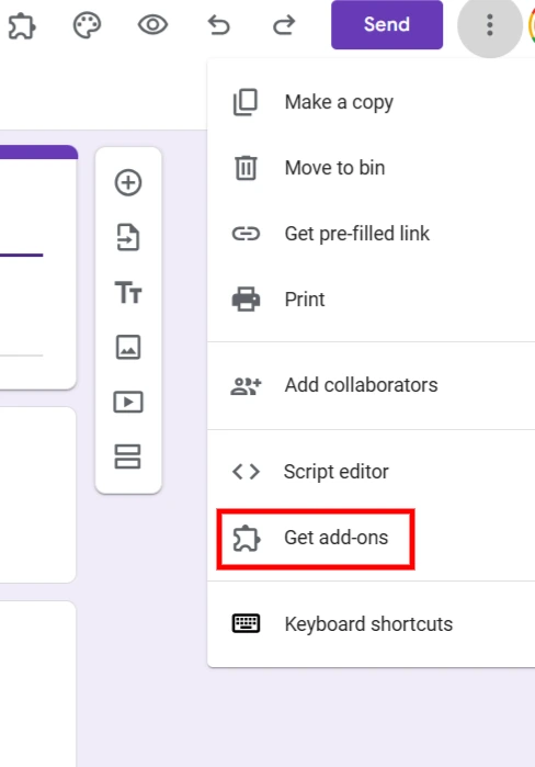 Remove Google Forms Add-ons - Click on get add-ons