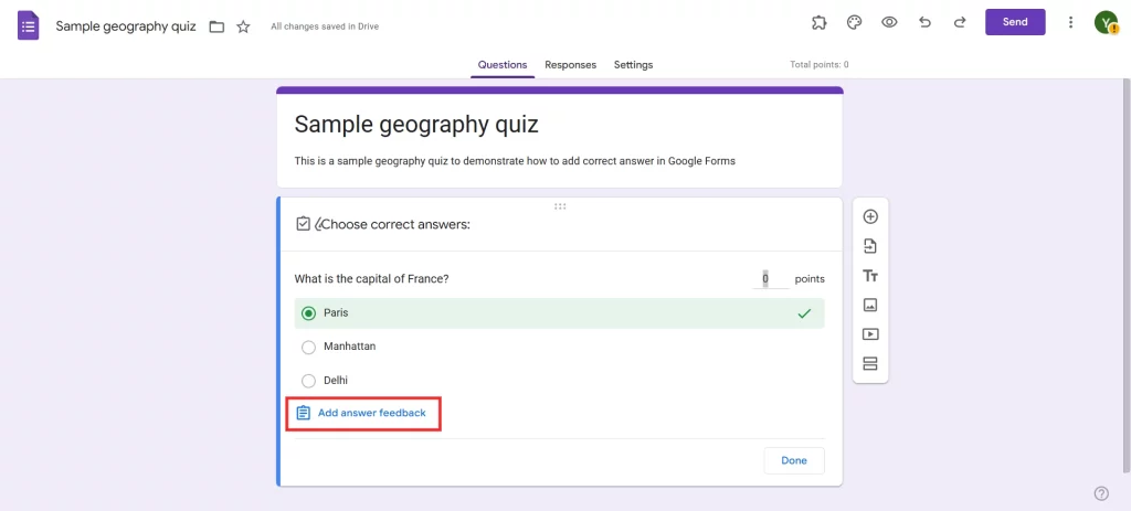 Correct Answers to Google Forms - Add answer feedback