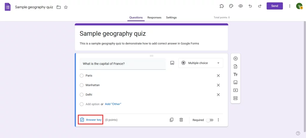 Correct Answers to Google Forms - Add answer key