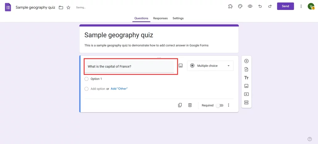 Correct Answers to Google Forms - Add questions