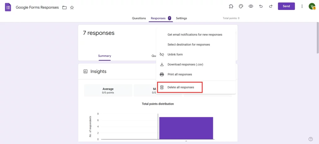 Delete Responses in Google Forms - Delete all responses