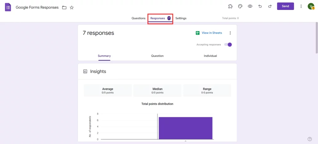 Delete Responses in Google Forms - Navigate to the responses tab