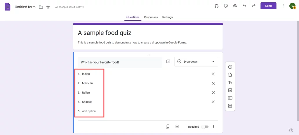 Dropdown in Google Forms - Add options