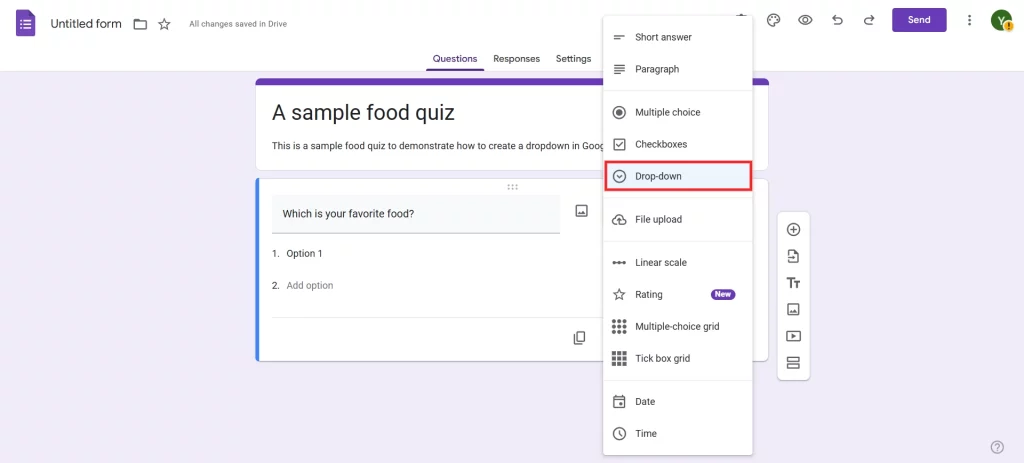 Dropdown in Google Forms - Select dropdown