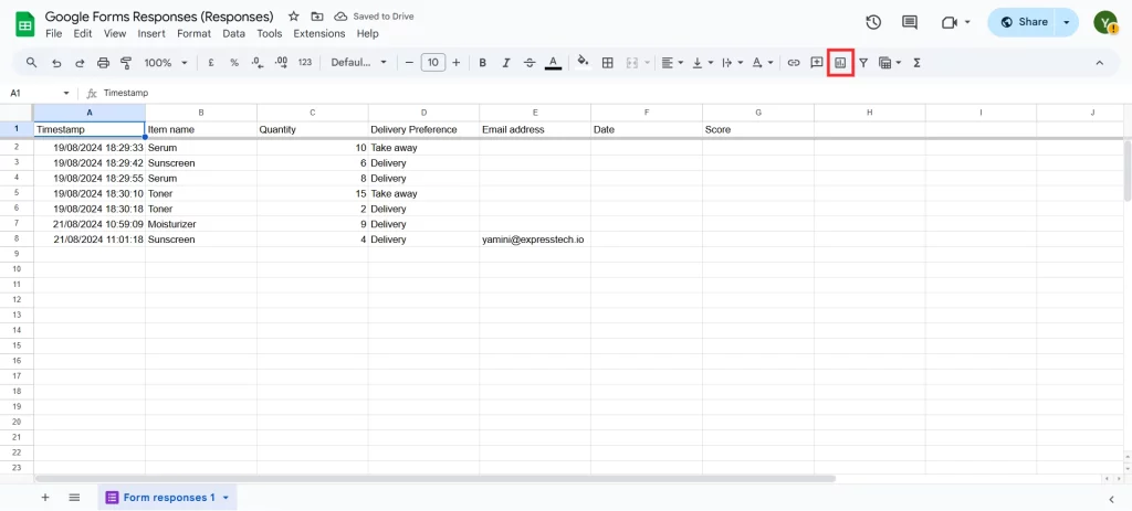 Google Forms for Data Analysis - Insert chart