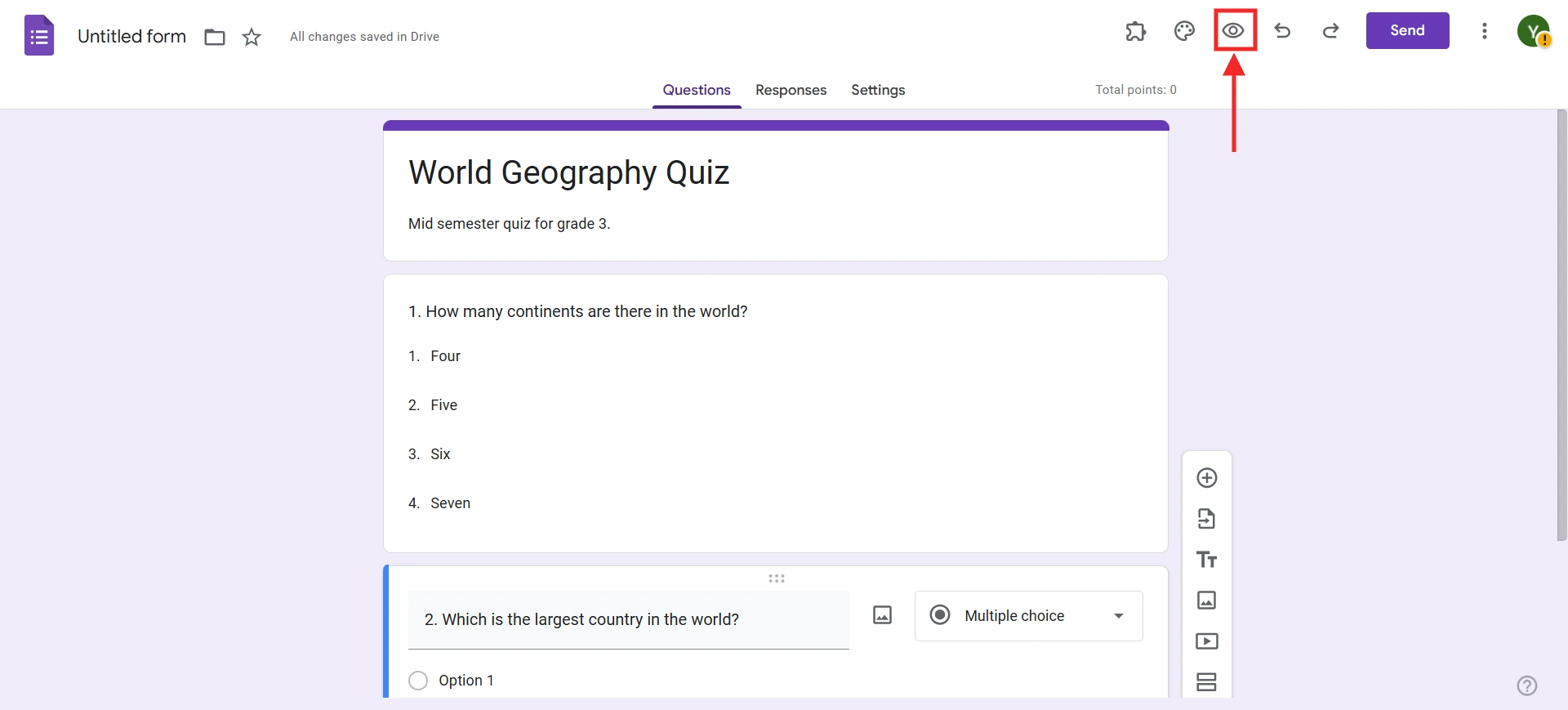 Number Questions in Google Forms - Preview the form