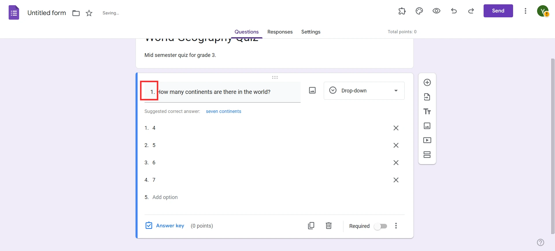 Number Questions in Google Forms - Start with number