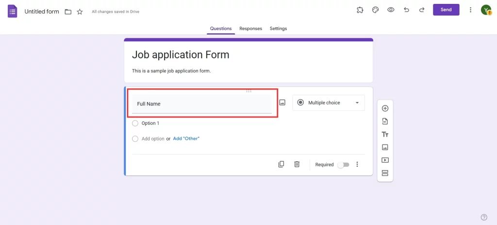 Online Job Application in Google Forms - Add questions