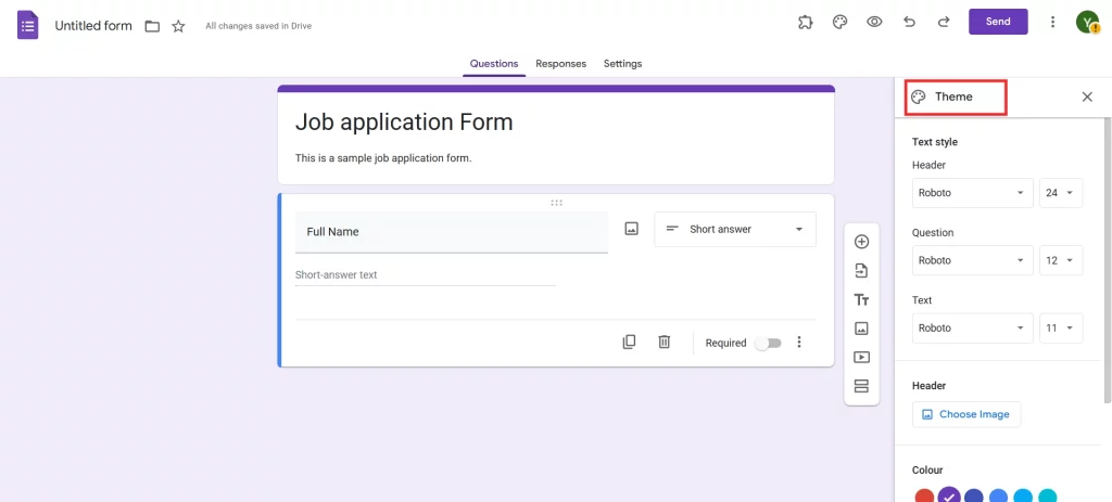 Online Job Application in Google Forms - Customize theme