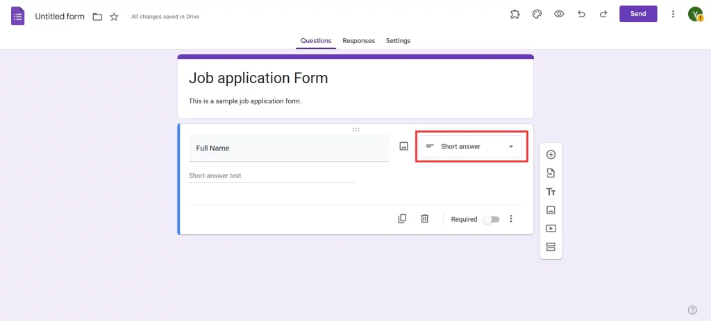 Online Job Application in Google Forms - Select question types